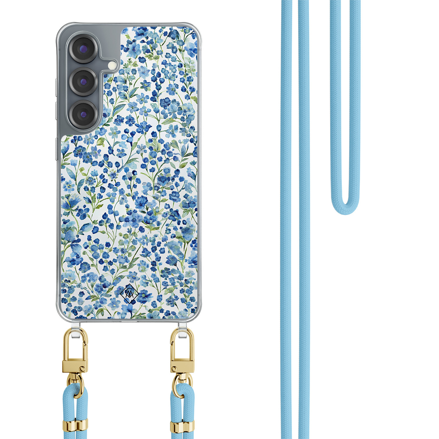 Samsung Galaxy S25 hoesje met blauw koord Vintage blue garden