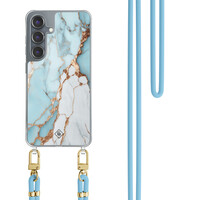 Casimoda Samsung Galaxy S25 hoesje met blauw koord - Marmer lichtblauw
