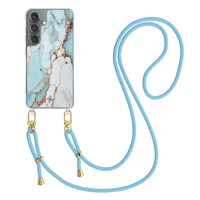 Casimoda Samsung Galaxy S25 hoesje met blauw koord - Marmer lichtblauw