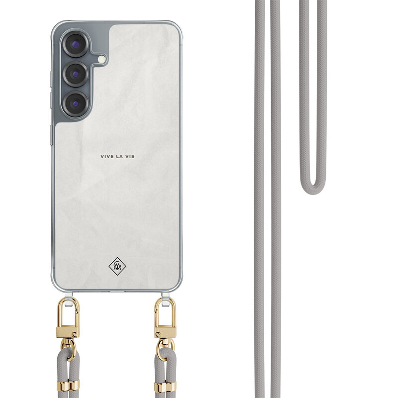 Casimoda Samsung Galaxy S25 hoesje met grijs koord - Vive la vie