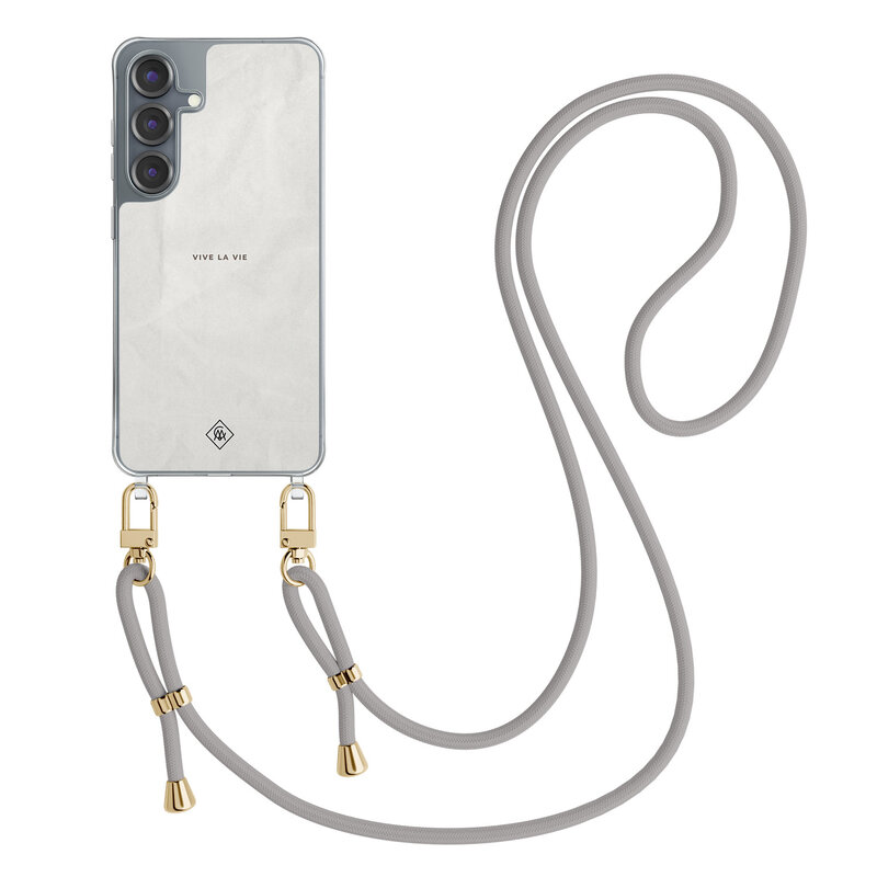Casimoda Samsung Galaxy S25 hoesje met grijs koord - Vive la vie