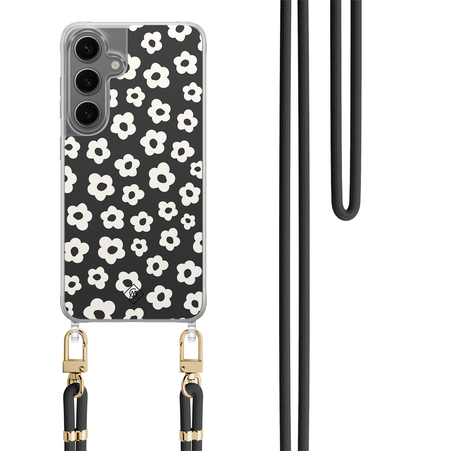 Samsung Galaxy S24 Plus hoesje met zwart koord Retro bloempjes