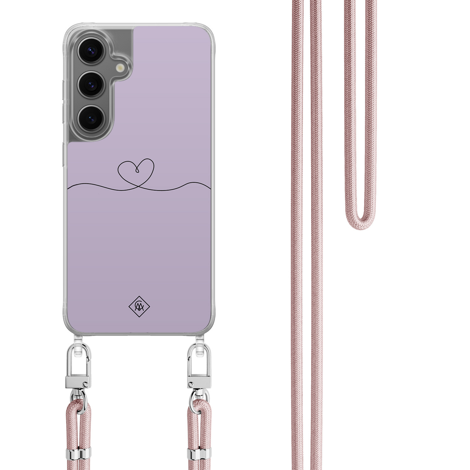 Samsung Galaxy S24 Plus hoesje met rosegoud koord Hart lila