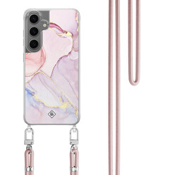 Casimoda Samsung Galaxy S24 Plus hoesje met rosegoud koord - Purple sky
