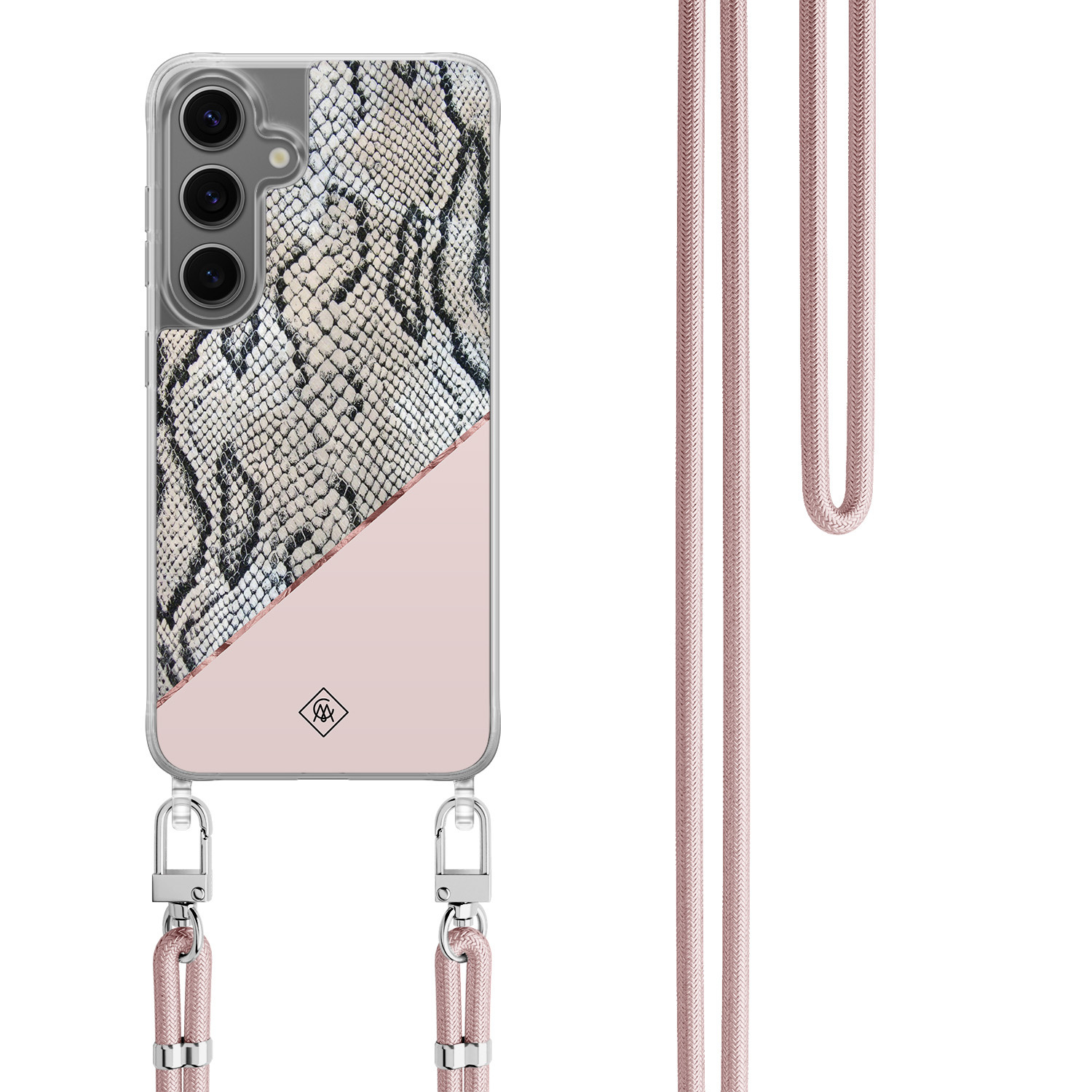 Samsung Galaxy S24 Plus hoesje met rosegoud koord Snake print