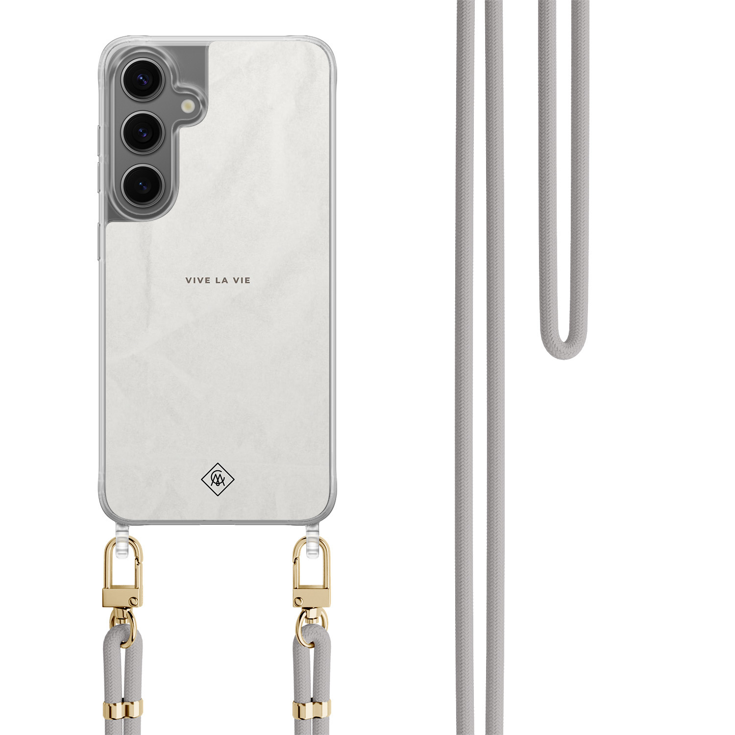 Samsung Galaxy S24 Plus hoesje met grijs koord Vive la vie