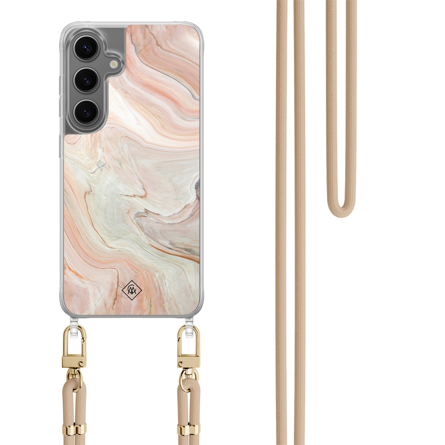 Samsung Galaxy S24 Plus hoesje met beige koord Marmer waves