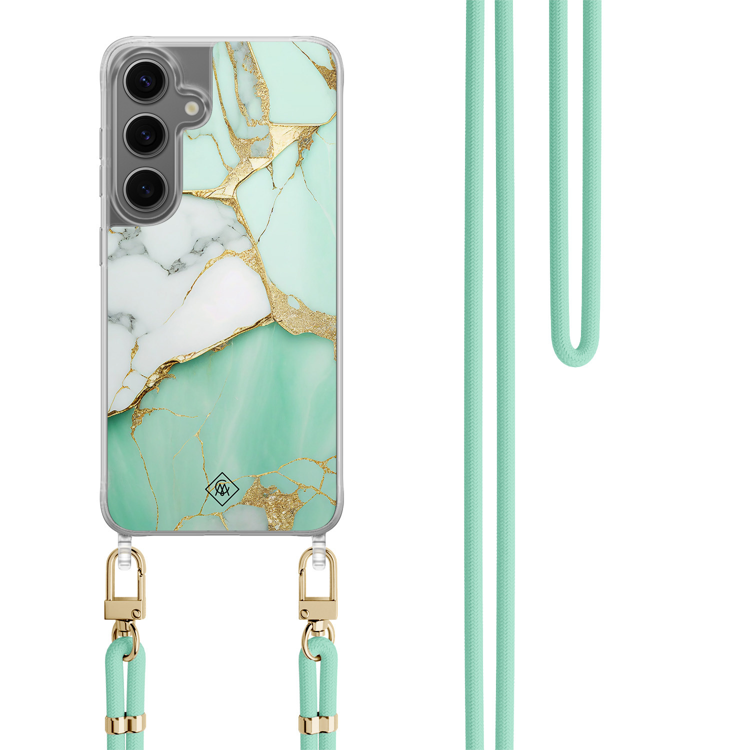 Samsung Galaxy S24 Plus hoesje met mint koord Marmer mintgroen