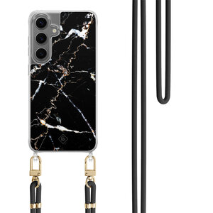 Casimoda Samsung Galaxy S24 Plus hoesje met zwart koord - Marmer zwart