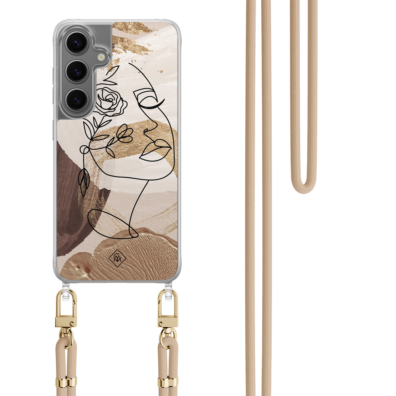 Samsung Galaxy S24 Plus hoesje met beige koord Abstract gezicht bruin