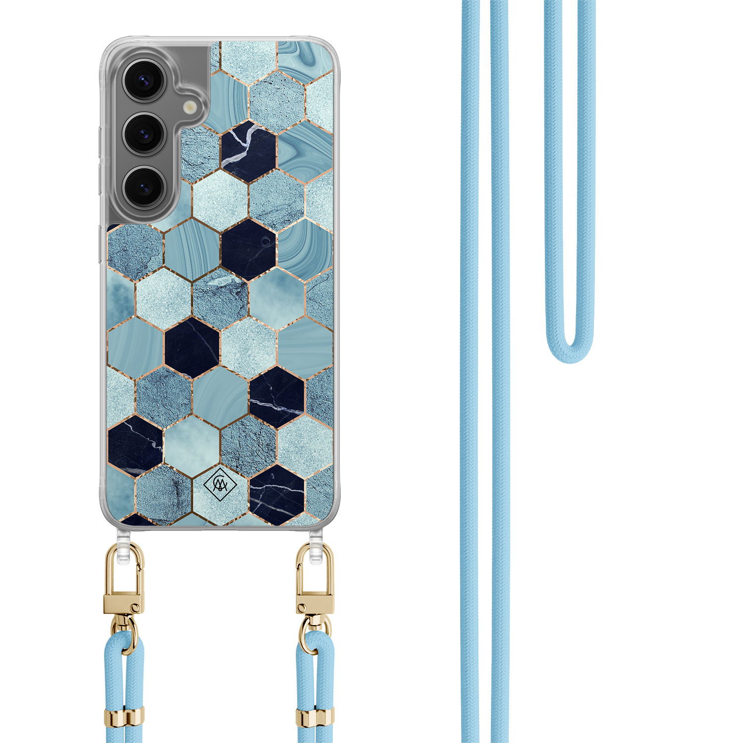 Samsung Galaxy S24 Plus hoesje met blauw koord Blue cubes