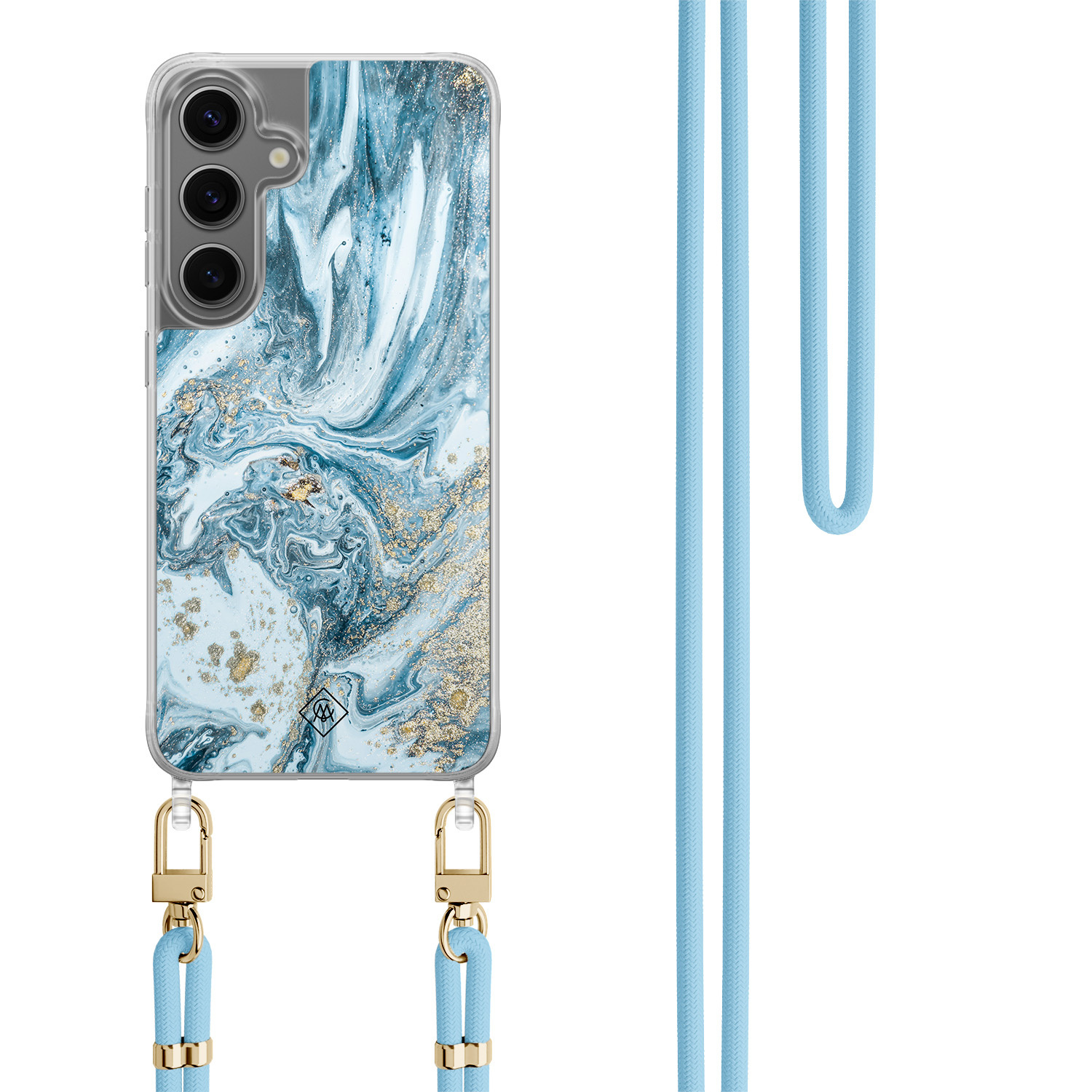 Samsung Galaxy S24 Plus hoesje met blauw koord Marble sea