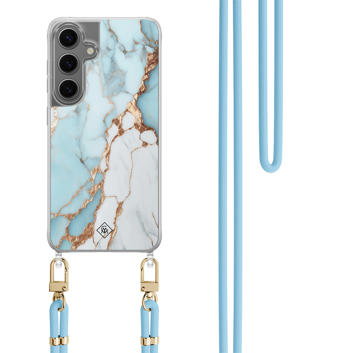 Samsung Galaxy S24 Plus hoesje met blauw koord Marmer lichtblauw