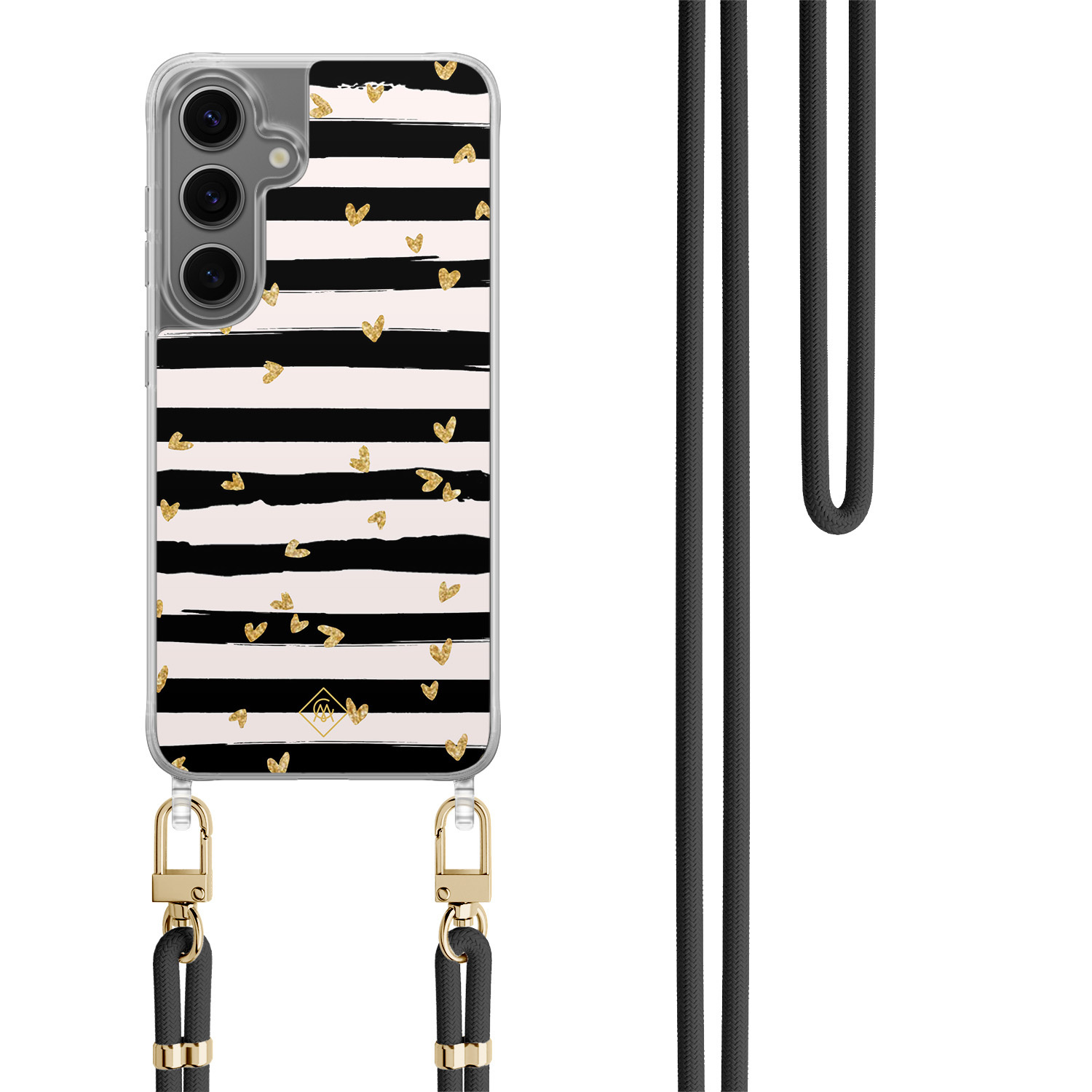 Samsung Galaxy S24 Plus hoesje met zwart koord Hart streepjes