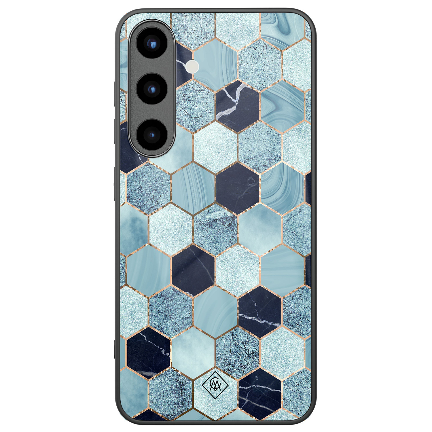 Samsung Galaxy S25 glazen hardcase Blue cubes
