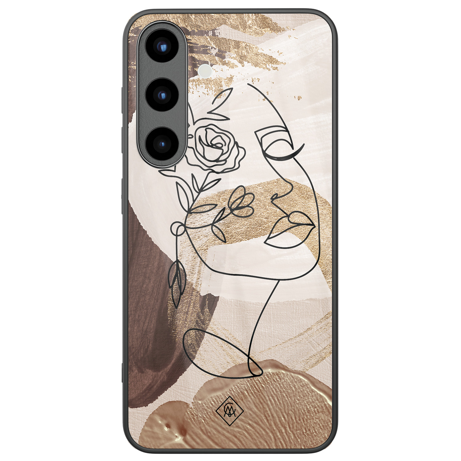 Samsung Galaxy S25 glazen hardcase Abstract gezicht bruin