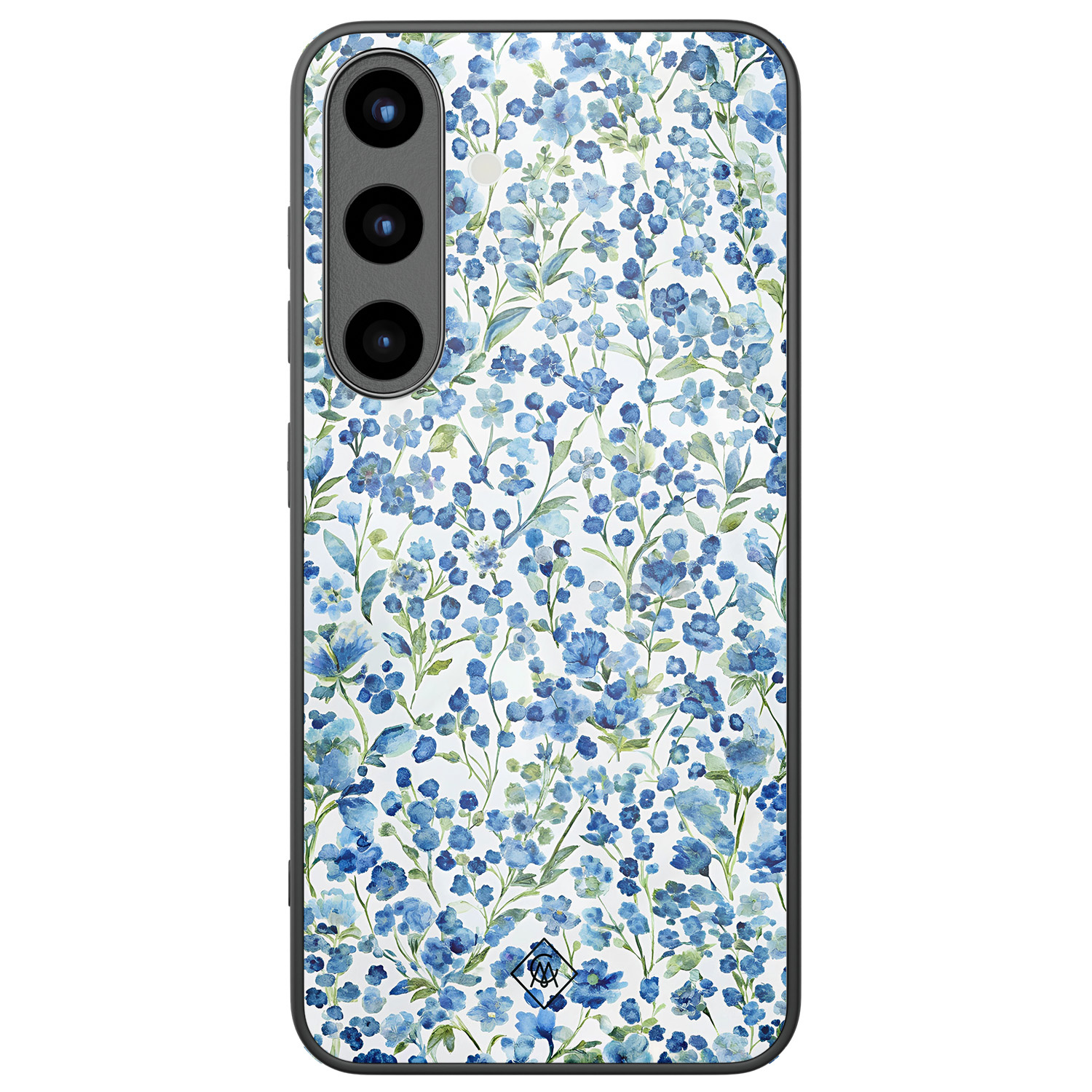 Samsung Galaxy S25 glazen hardcase Vintage blue floral