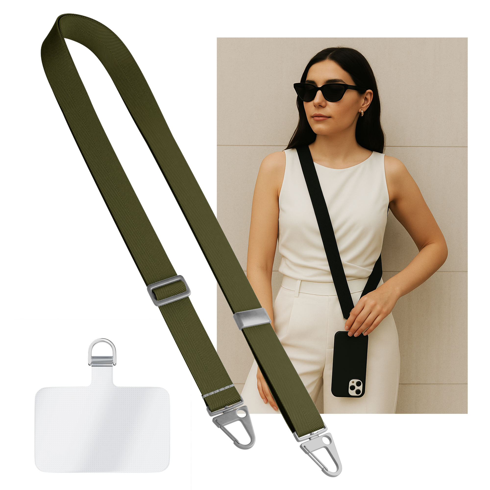 Universeel verstelbaar telefoonkoord met zilveren sluiting Groen