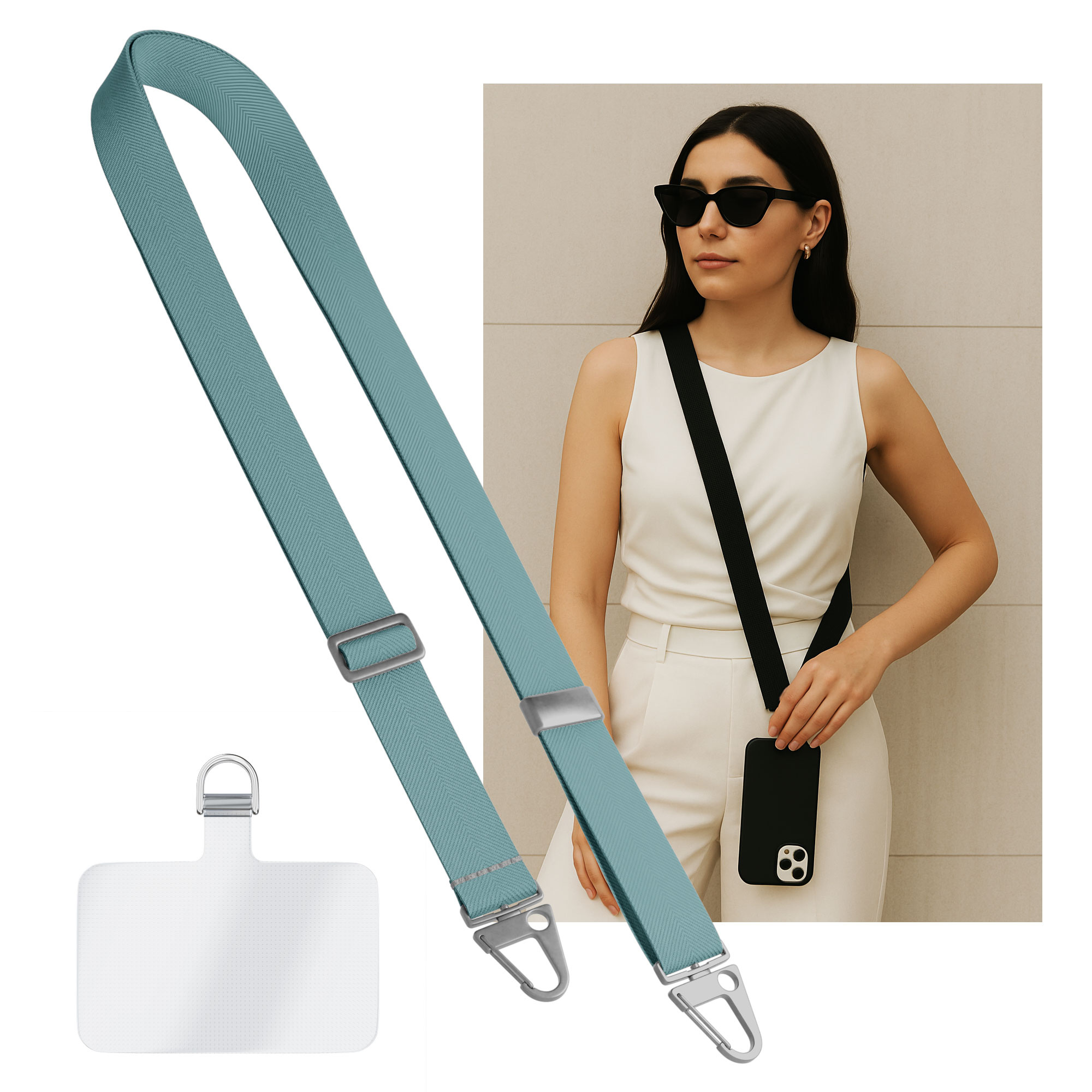 Universeel verstelbaar telefoonkoord met zilveren sluiting Lichtblauw