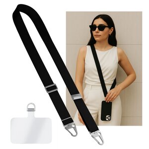 Casimoda Universeel verstelbaar telefoonkoord met zilveren sluiting - Zwart