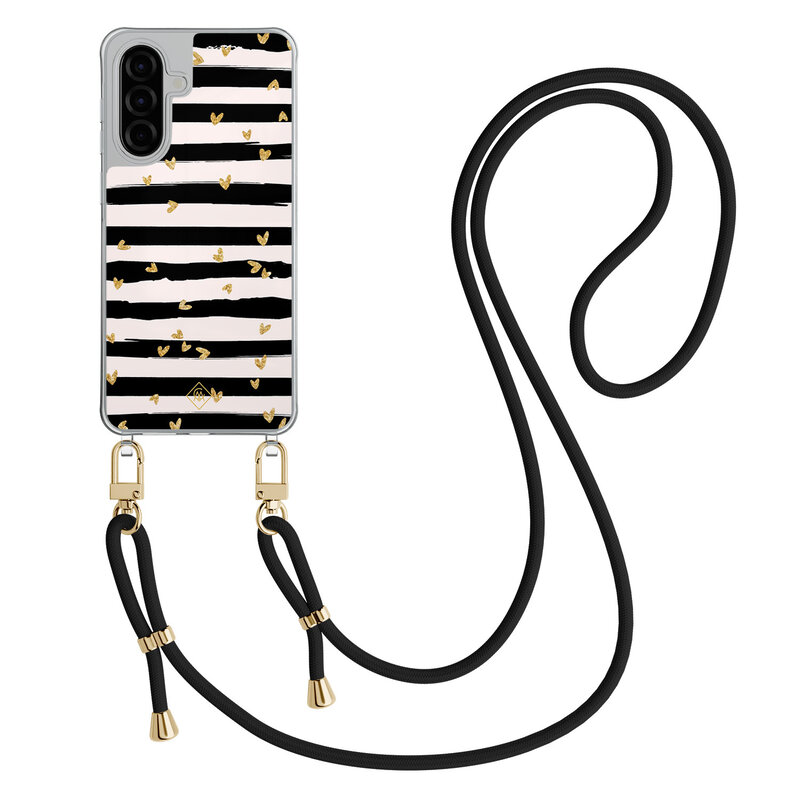 Casimoda Samsung Galaxy A56 hoesje met zwart koord - Hart streepjes