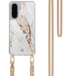 Casimoda Samsung Galaxy A56 hoesje met beige koord - Marmer goud