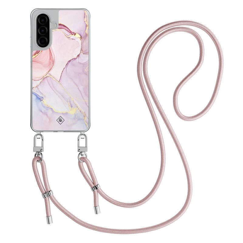 Casimoda Samsung Galaxy A56 hoesje met rosegoud koord - Purple sky
