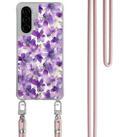 Casimoda Samsung Galaxy A56 hoesje met rosegoud koord - Floral violet