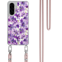 Casimoda Samsung Galaxy A56 hoesje met rosegoud koord - Floral violet