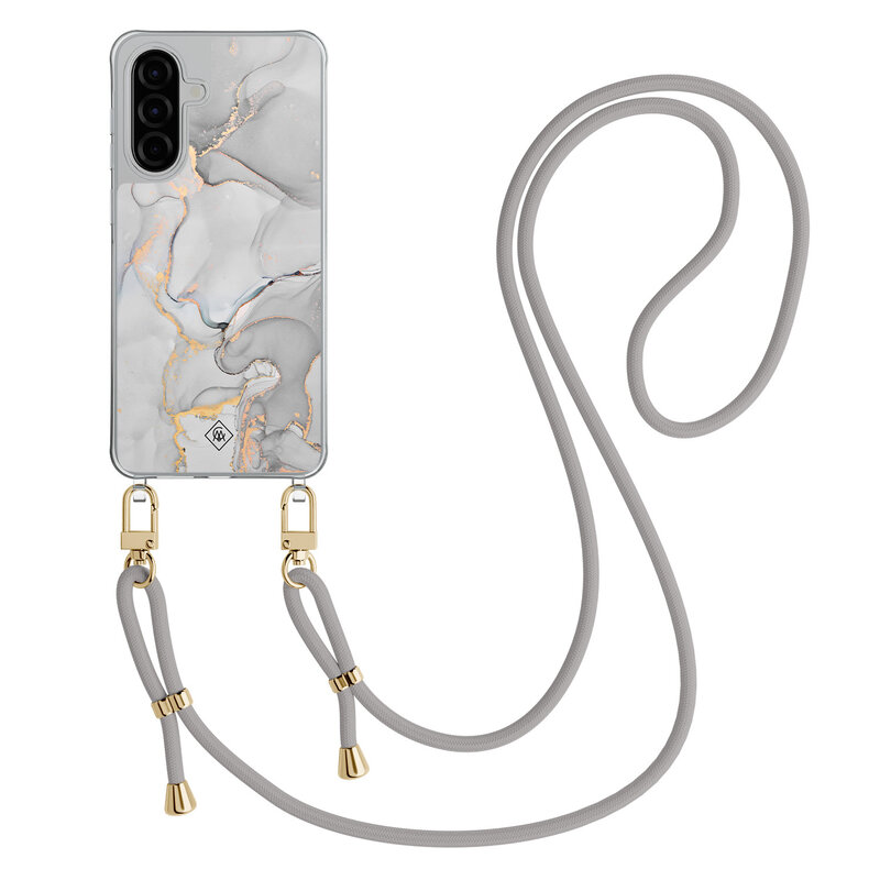 Casimoda Samsung Galaxy A56 hoesje met grijs koord - Marmer grijs