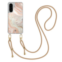 Casimoda Samsung Galaxy A56 hoesje met beige koord - Marmer waves