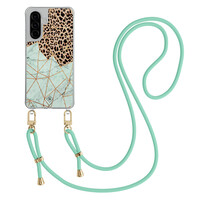 Casimoda Samsung Galaxy A56 hoesje met rosegoud koord - Marmer paars