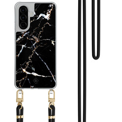 Casimoda Samsung Galaxy A56 hoesje met zwart koord - Marmer zwart