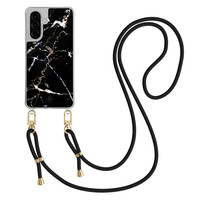 Casimoda Samsung Galaxy A36 hoesje met zwart koord - Marmer zwart