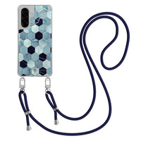 Casimoda Samsung Galaxy A36 hoesje met donkerblauw koord - Blue cubes