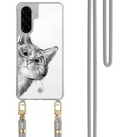Casimoda Samsung Galaxy A26 hoesje met grijs koord - Peekaboo kat