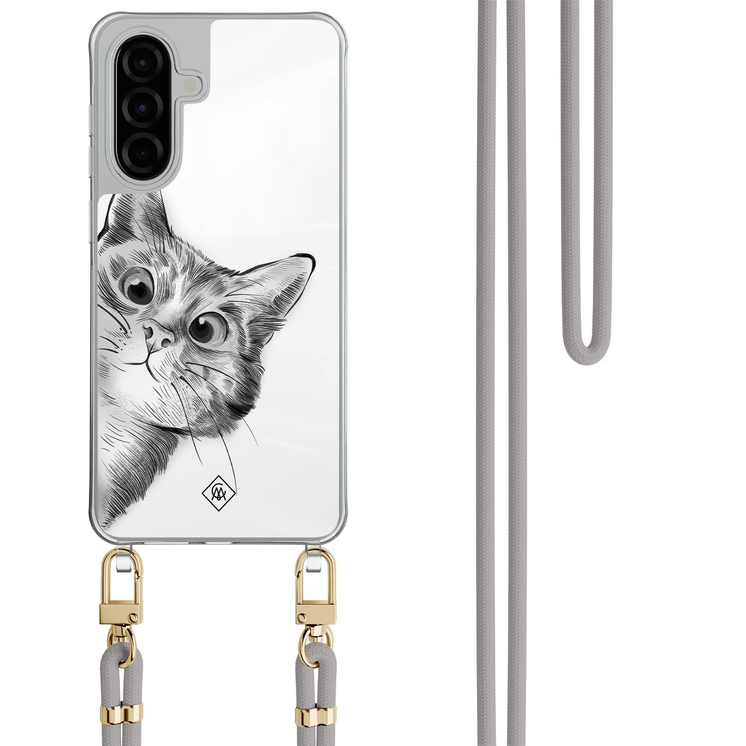 Samsung Galaxy A26 hoesje met grijs koord Peekaboo kat