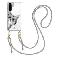 Casimoda Samsung Galaxy A26 hoesje met grijs koord - Peekaboo kat