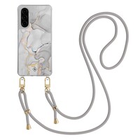 Casimoda Samsung Galaxy A26 hoesje met grijs koord - Marmer grijs