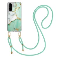 Casimoda Samsung Galaxy A26 hoesje met mint koord - Marmer mintgroen