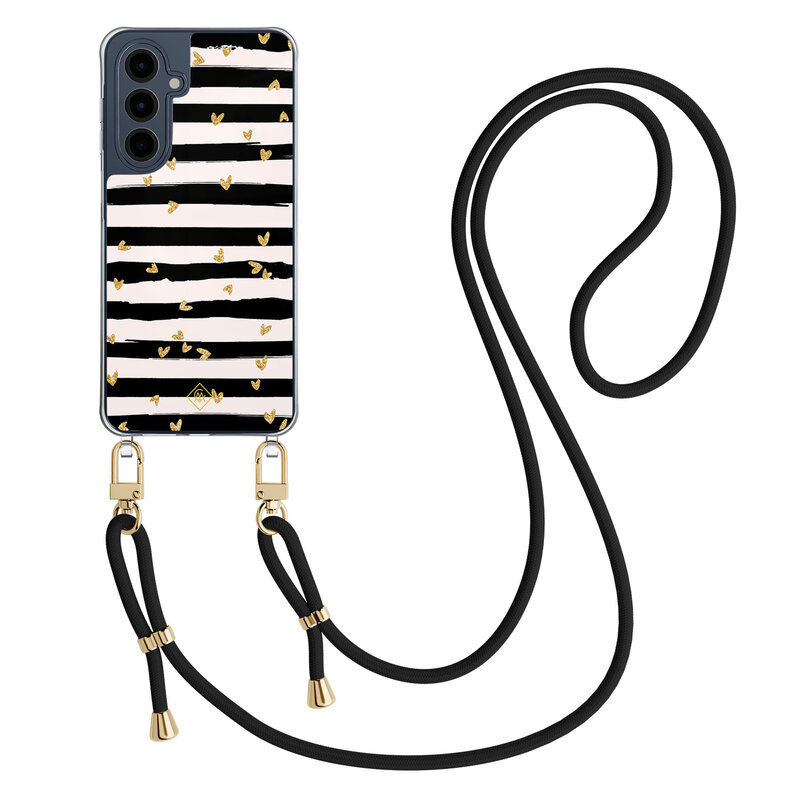 Casimoda Samsung Galaxy A16 hoesje met zwart koord - Hart streepjes