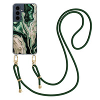 Casimoda Samsung Galaxy A16 hoesje met groen koord - Green waves