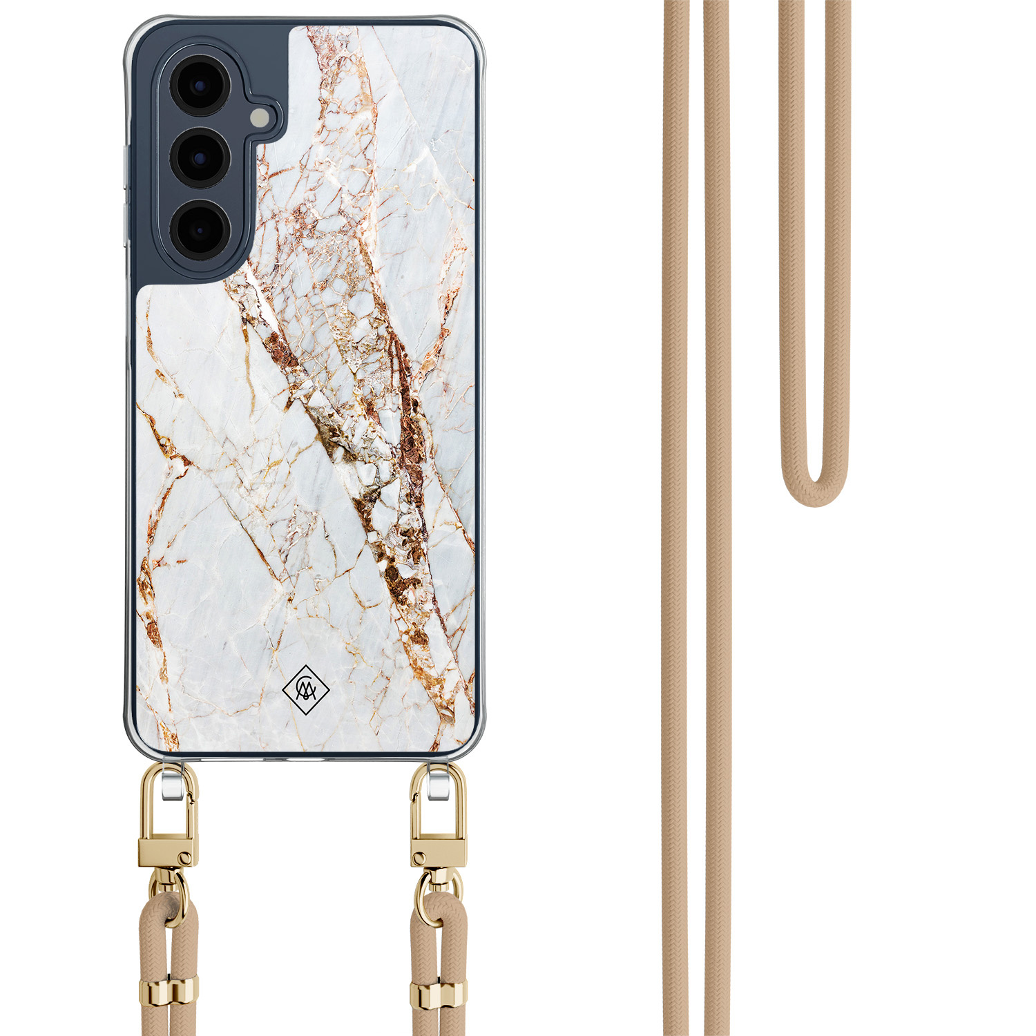 Samsung Galaxy A16 hoesje met beige koord Marmer goud