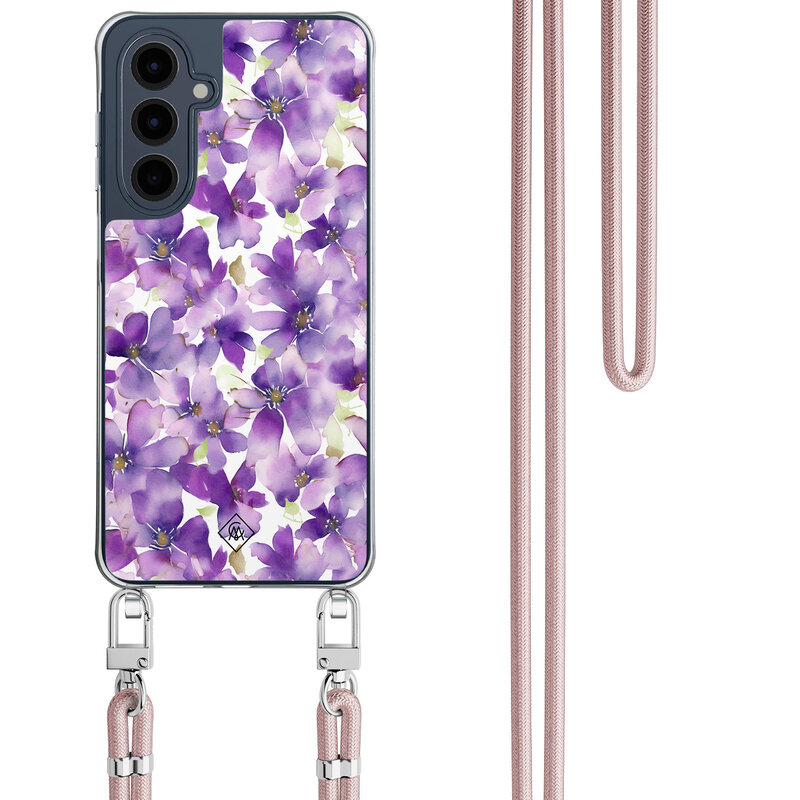 Casimoda Samsung Galaxy A16 hoesje met rosegoud koord - Floral violet
