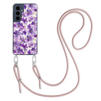 Casimoda Samsung Galaxy A16 hoesje met rosegoud koord - Floral violet