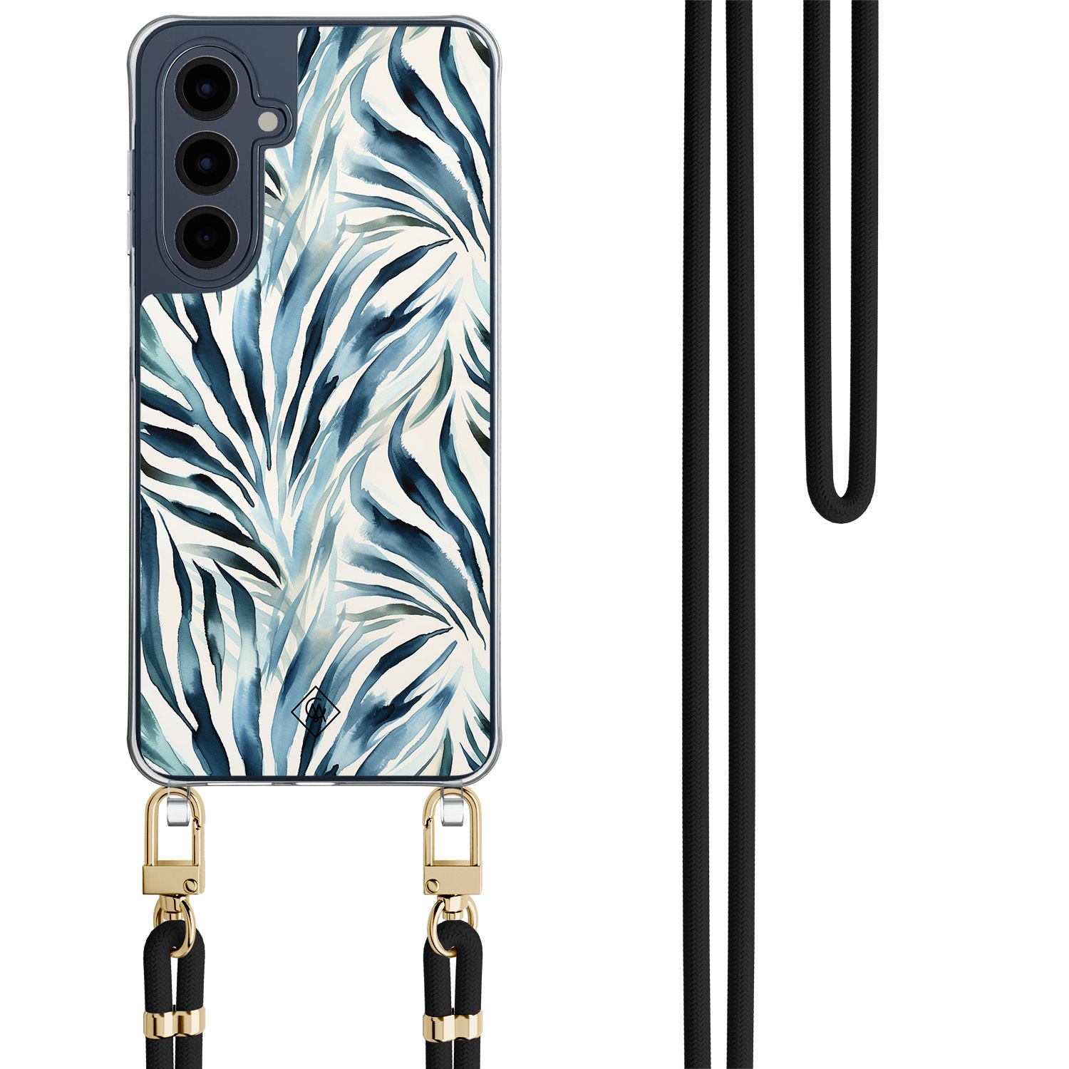 Samsung Galaxy A16 hoesje met donkerblauw koord Japandi waves