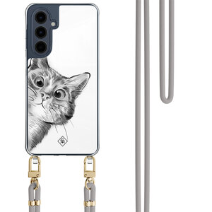 Casimoda Samsung Galaxy A16 hoesje met grijs koord - Peekaboo kat