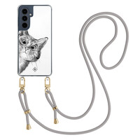 Casimoda Samsung Galaxy A16 hoesje met grijs koord - Peekaboo kat