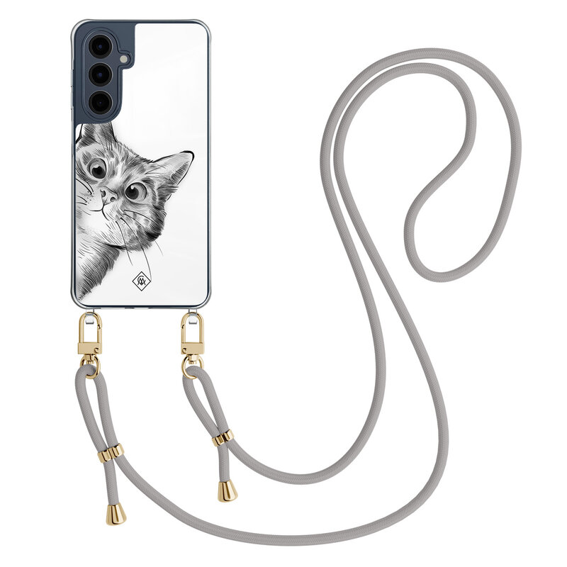 Casimoda Samsung Galaxy A16 hoesje met grijs koord - Peekaboo kat