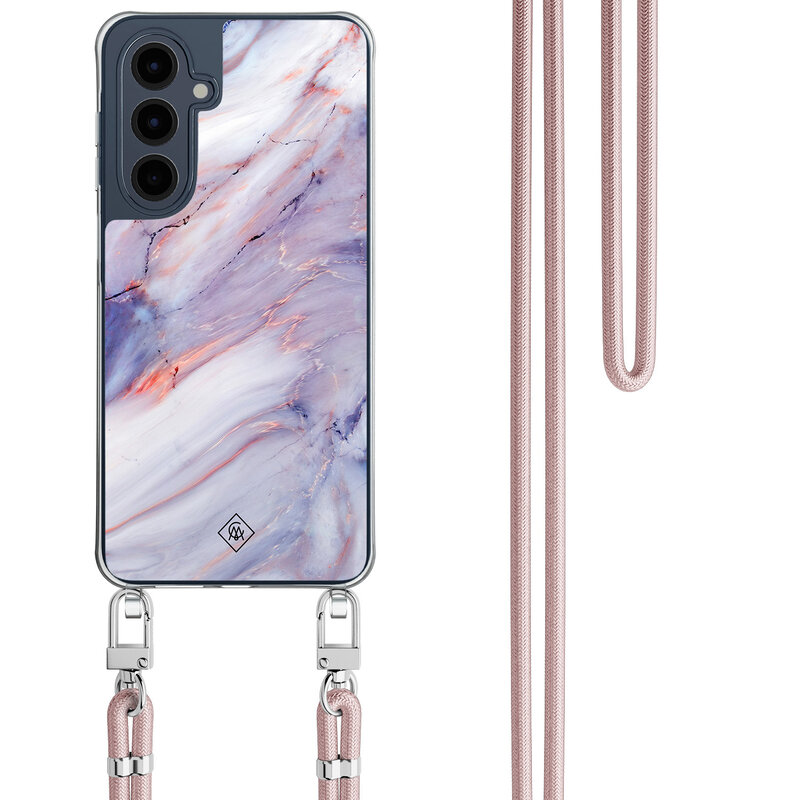 Casimoda Samsung Galaxy A16 hoesje met rosegoud koord - Marmer paars